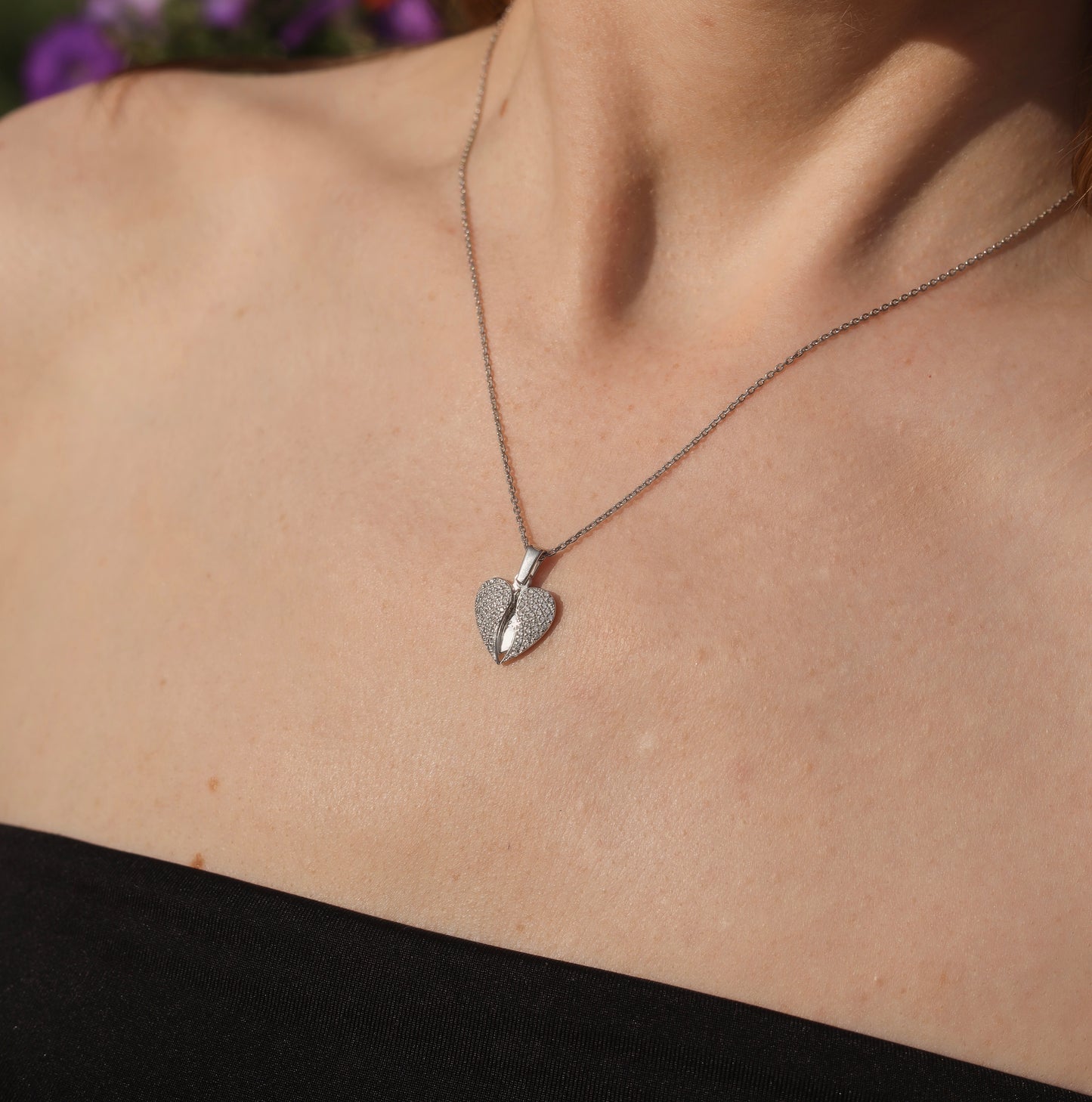 Daughter Angel Wings Locket Necklace with Cubic Zirconia | Срібне кольє-медальйон Донечка з крилами та фіанітами|618