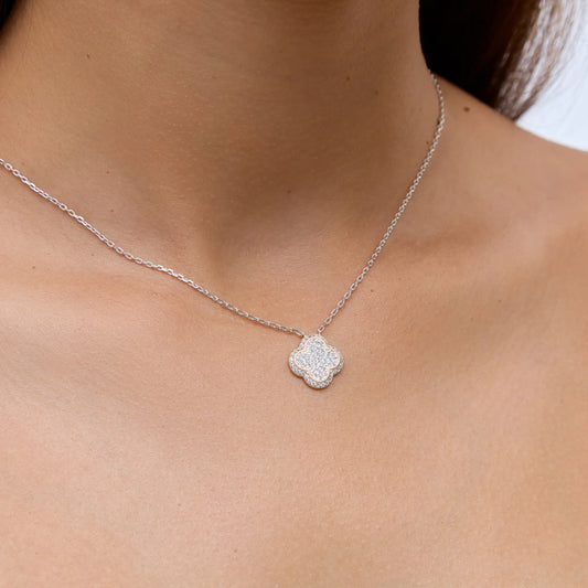 Срібне кольє |срібло 925 пр|фіаніти|золота вставка 375 пр | Flower Necklace|cubic zirconia|375 gold plate|366