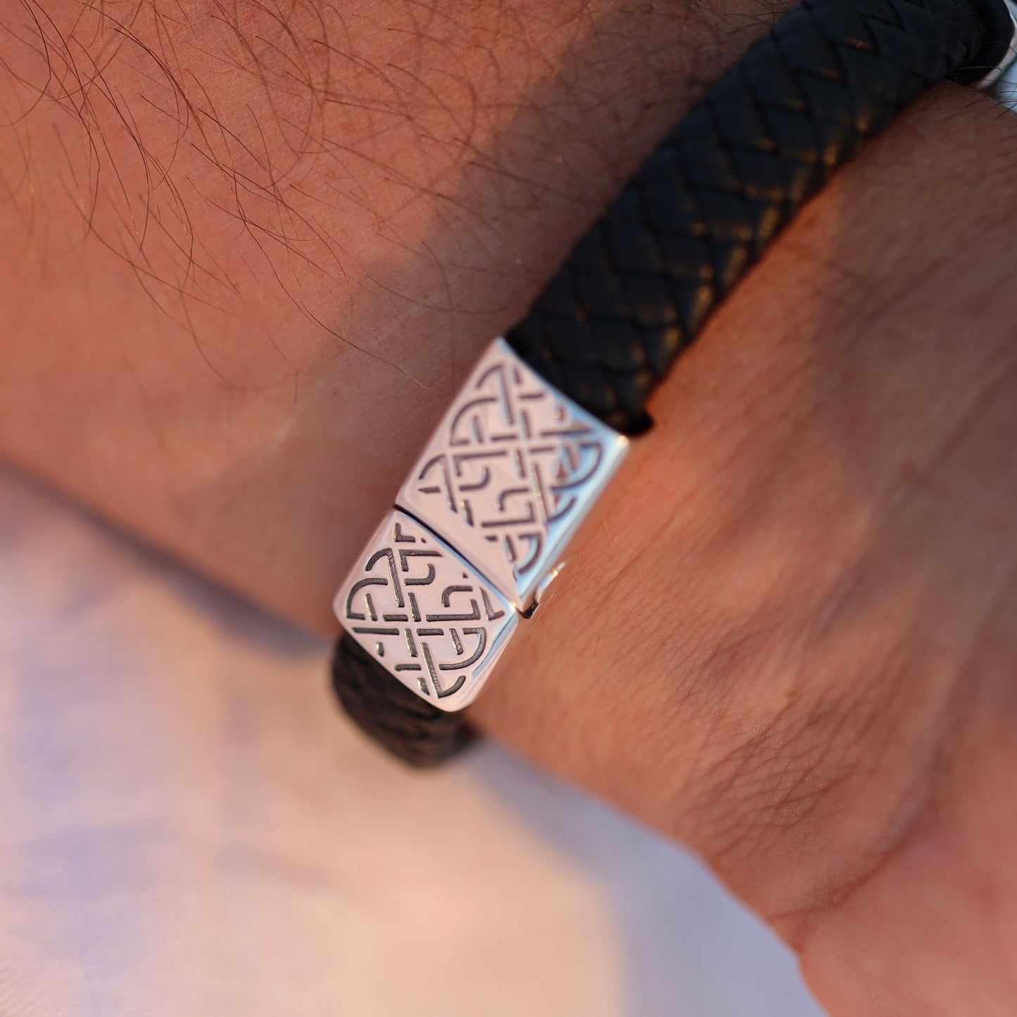 Плетений шкіряний браслет зі сріблом 925 | Braided Leather Bracelet with 925 Sterling Silver & Tryzub