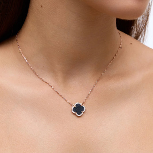 Срібний кулон-конюшина з авантюрином та фіанітами, позолота | Silver Clover Necklace with Aventurine & Zirconia, Gold Plated | 550