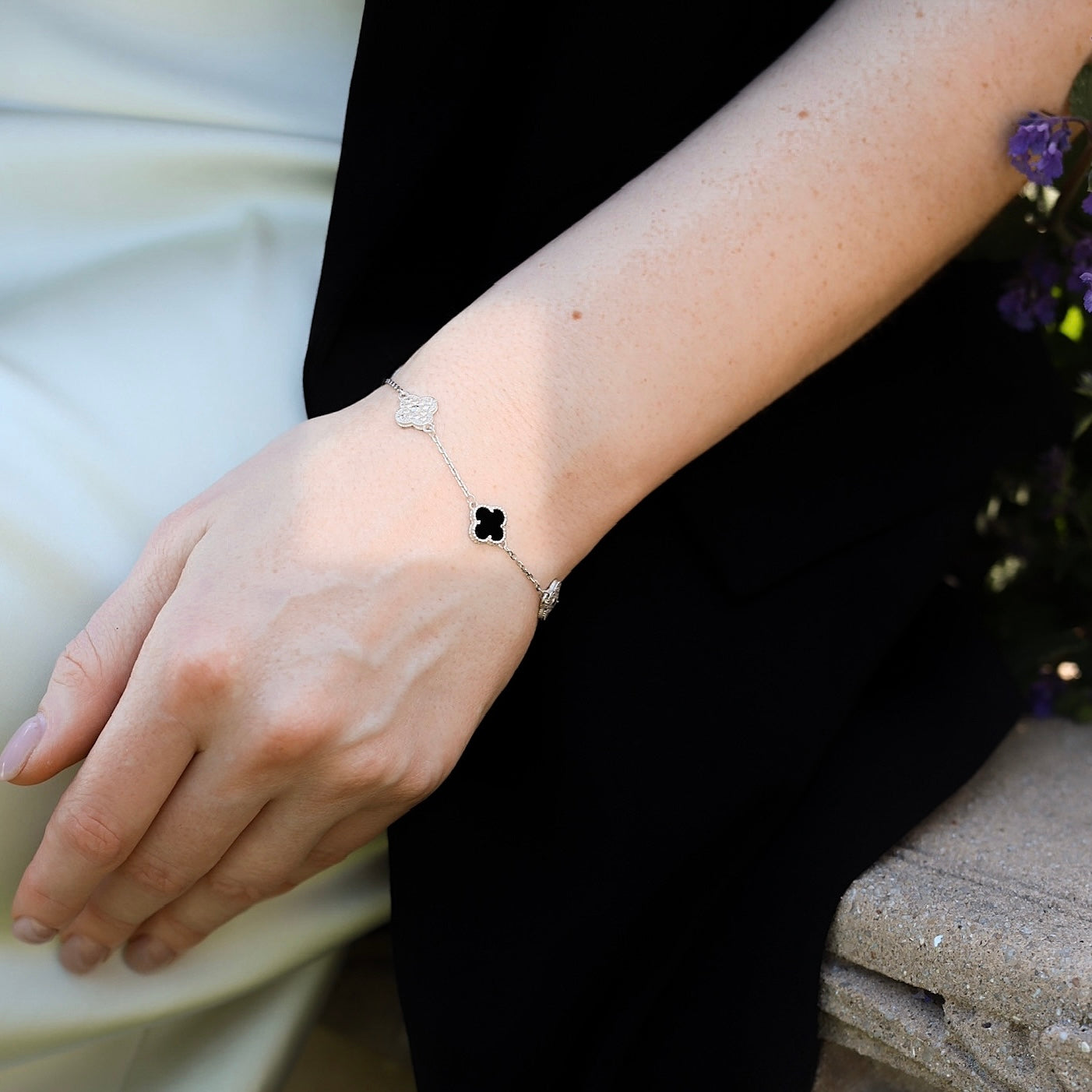 Срібний браслет з оніксом та цирконієм | 925 Sterling Silver Bracelet with Onyx & Cubic Zirconia | 498
