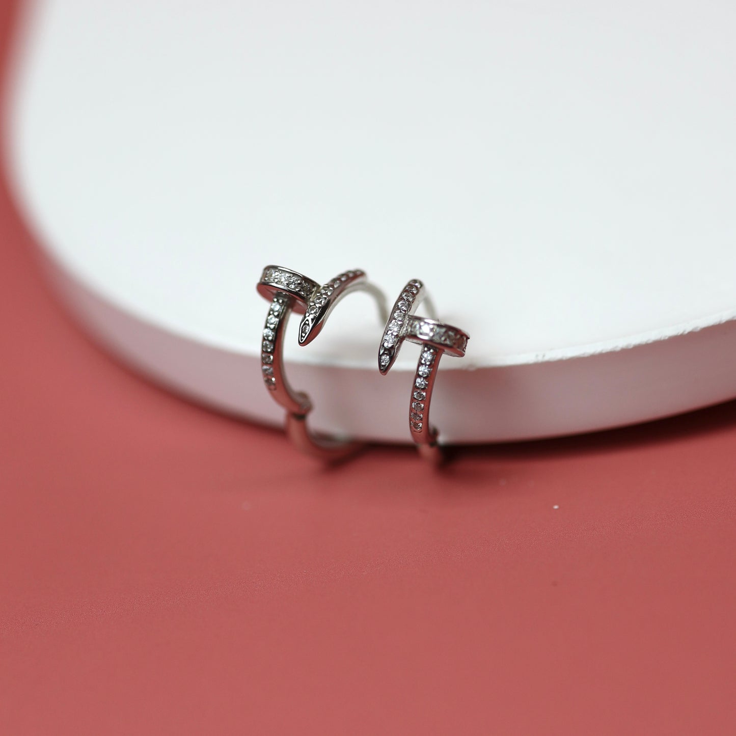 Luxury Hoop Earrings 925 Silver | Срібні сережки-кільця цвяшок з фіанітами|20794