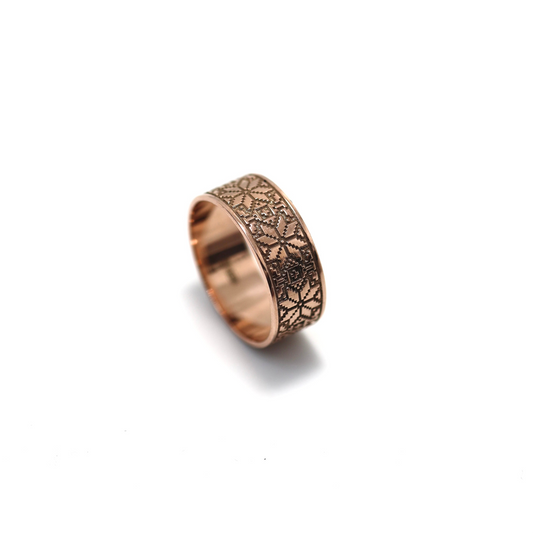 Gold plated silver ring with vyshyvanka design 925 sterling – Ukrainian jewelry