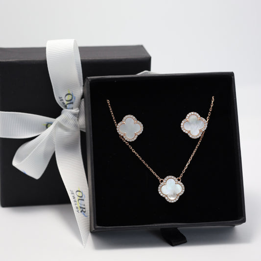 925 Sterling Silver Gold-Plated Necklace & Earrings Set with Mother of Pearl| Срібний комплект з позолотою 585 та перламутром | 550