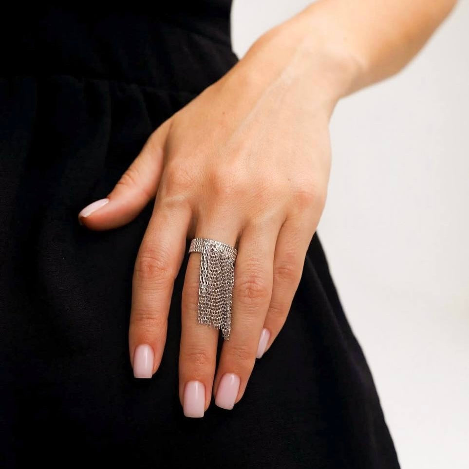 Каблучка зі срібним ланцюжками | Стиль та сучасність| Silver Chain Ring | 2127
