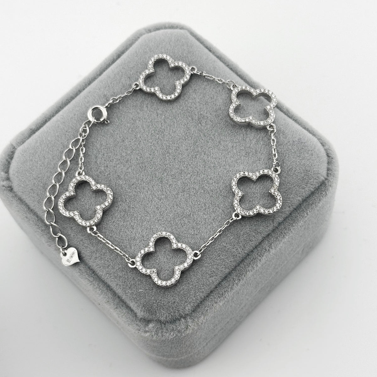 925 Sterling Silver Clover Bracelet with CZ| Срібний браслет з фіанітами, срібло 925 пр|429