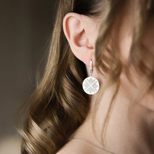 Silver Ukrainian Embroidery Earrings 925 | Срібні сережки Вишиванка|1317