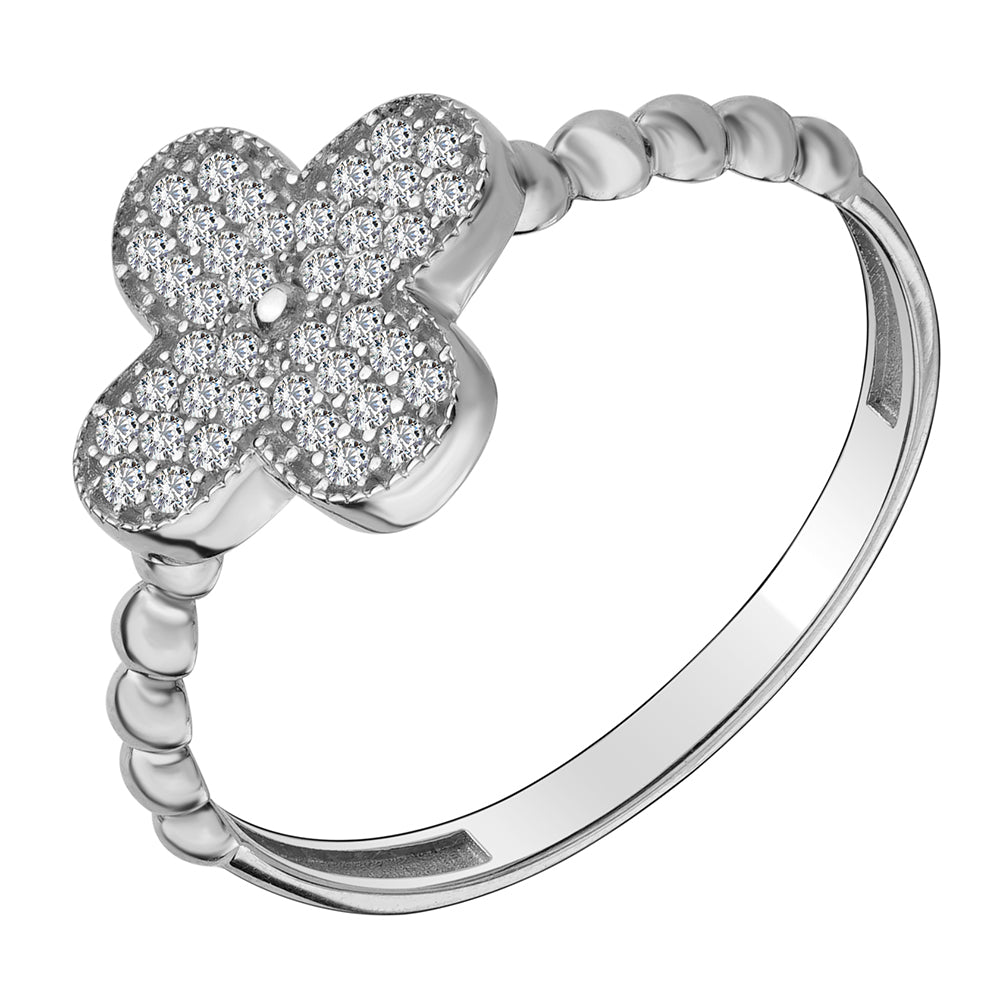 Silver Clover Ring with Zircon | Срібна каблучка Конюшина з цирконієм|549