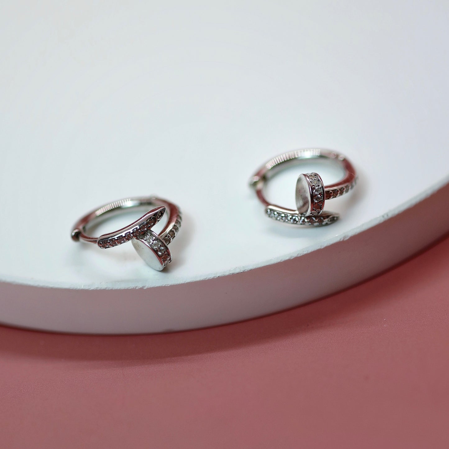 Luxury Hoop Earrings 925 Silver | Срібні сережки-кільця цвяшок з фіанітами|20794
