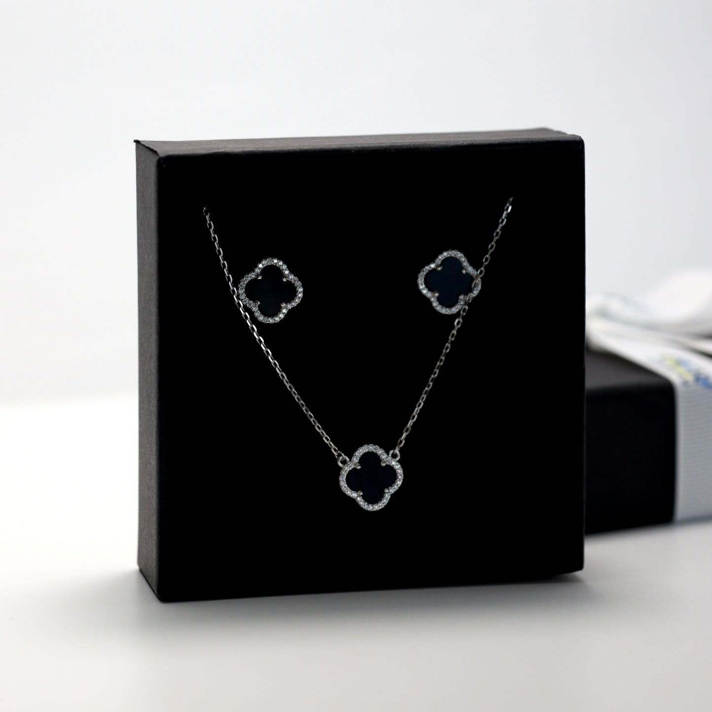 Срібний набір з оніксом | Onyx Jewelry Set | 925 Silver | Black Clover Jewelry|564|6141