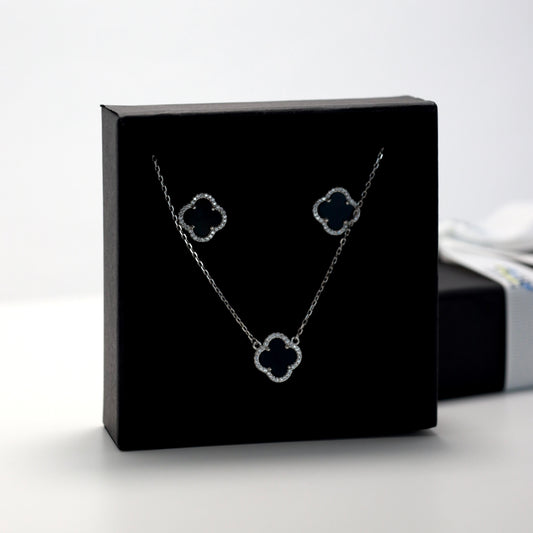 Срібний набір з оніксом | Onyx Jewelry Set | 925 Silver | Black Clover Jewelry|564|6141