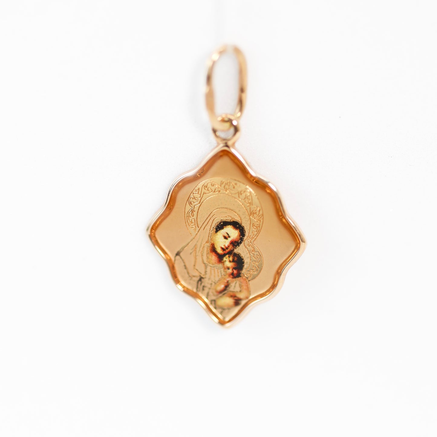 Золотий кулон-ікона Богородиця з Ісусом 585 | Gold Virgin Mary with Child Jesus Pendant 14k