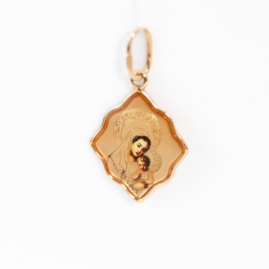 Золотий кулон-ікона Богородиця з Ісусом 585 | Gold Virgin Mary with Child Jesus Pendant 14k