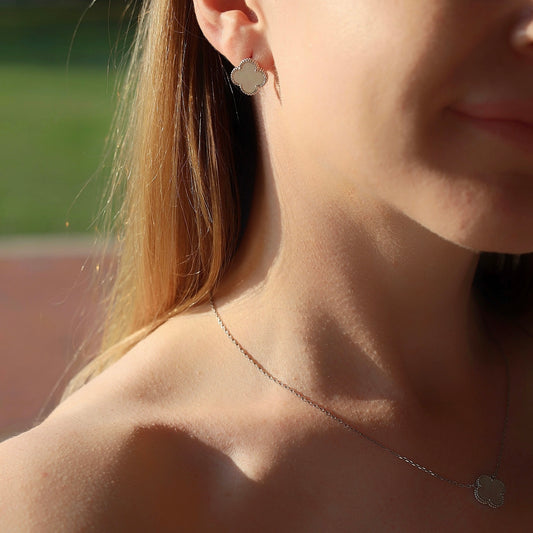 Silver Mother of Pearl Clover Earrings Maxi Size | Срібні сережки з перламутром Клевер максі |552