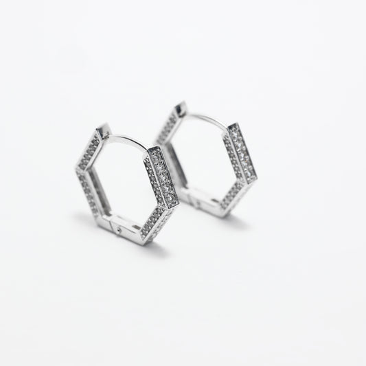 Silver Hoop Earrings with Stones Three-Sided Setting | Срібні сережки з вбудованими фіанітами|576