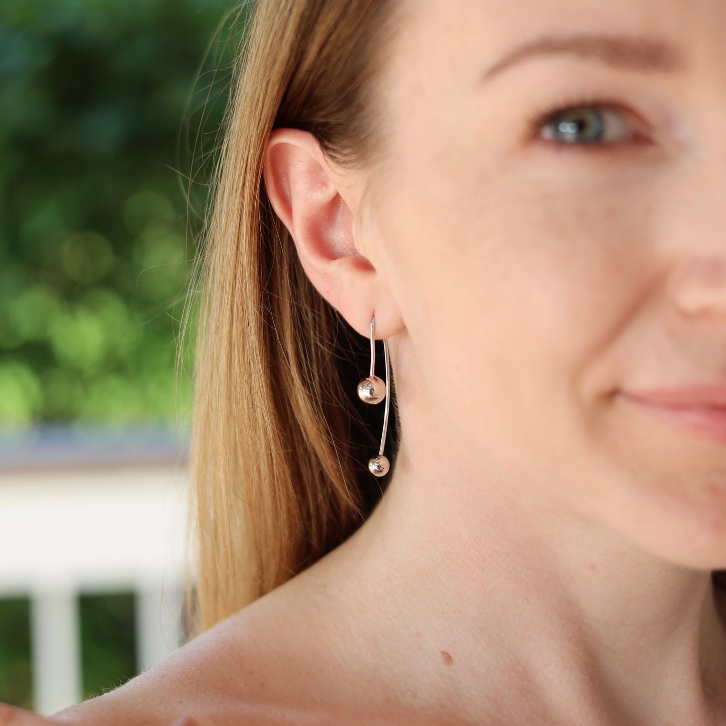 925 Sterling Silver Threader Earrings with Ball Detail | Срібні сережки-протяжки з кульками|626