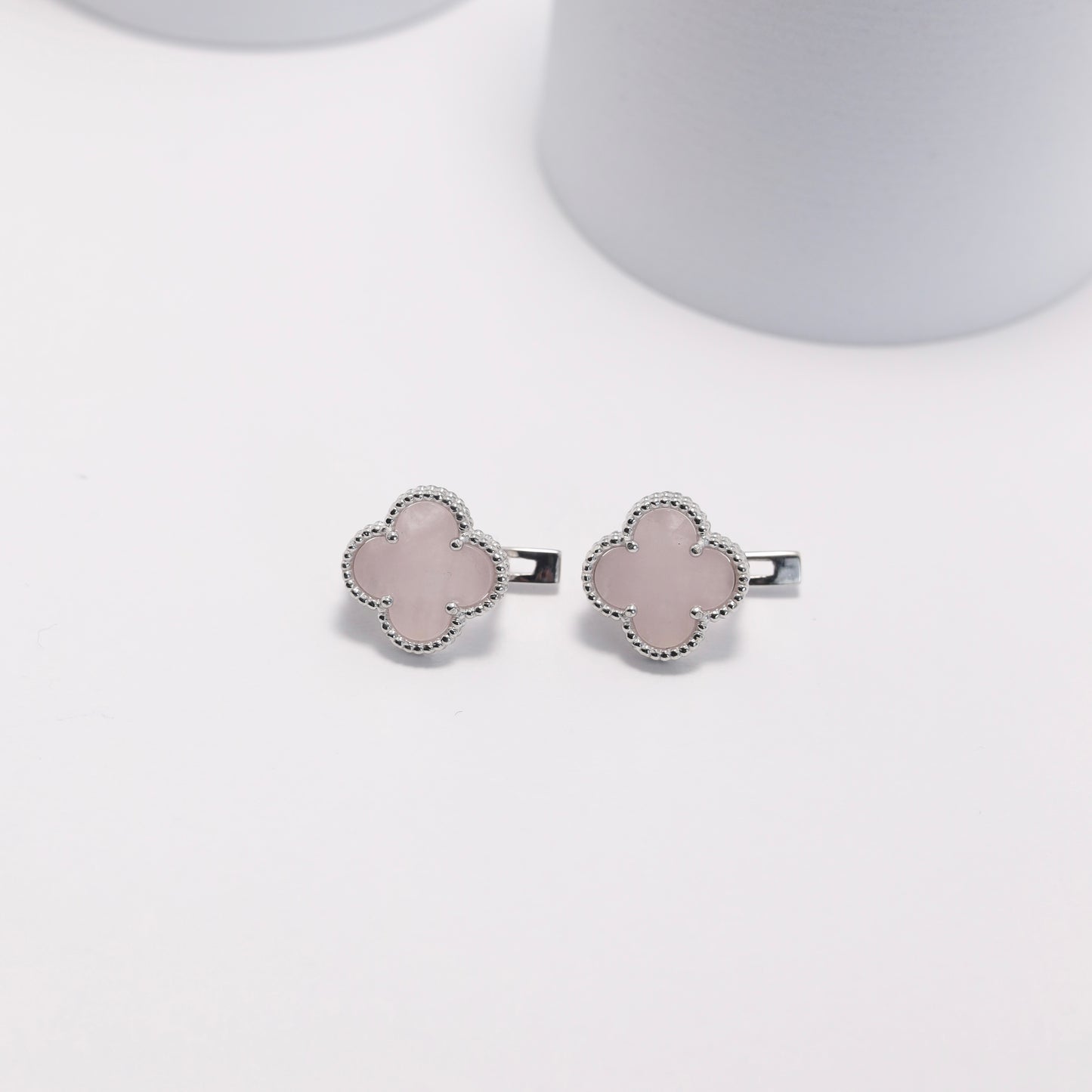 Rose Quartz Clover Earrings | 925 Sterling Silver Luxury Jewelry — Срібні сережки з кварцом|049