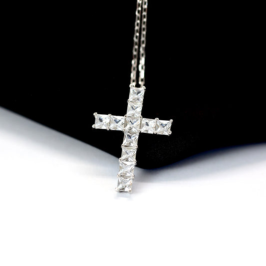 Срібне кольє з хрестиком | Срібло 925 | інкрустація камінцями | Silver 925 Cross Necklace |627