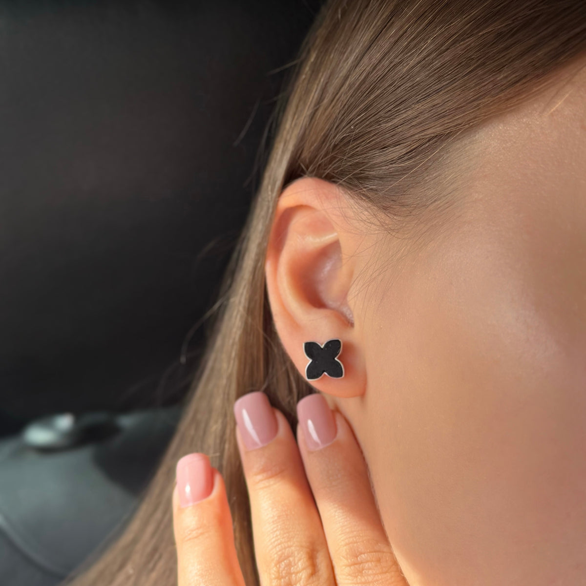 925 Sterling Silver Black Onyx Clover Stud Earrings| Срібні сережки-пусети Конюшина з чорним оніксом|1309