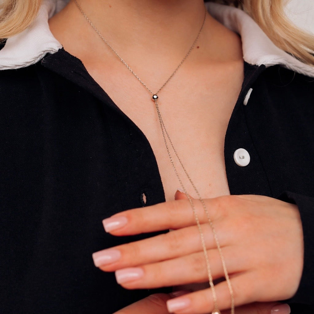 Elegant Silver Lariat Necklace | Срібне кольє Lariat з акцентними закінченнями|892