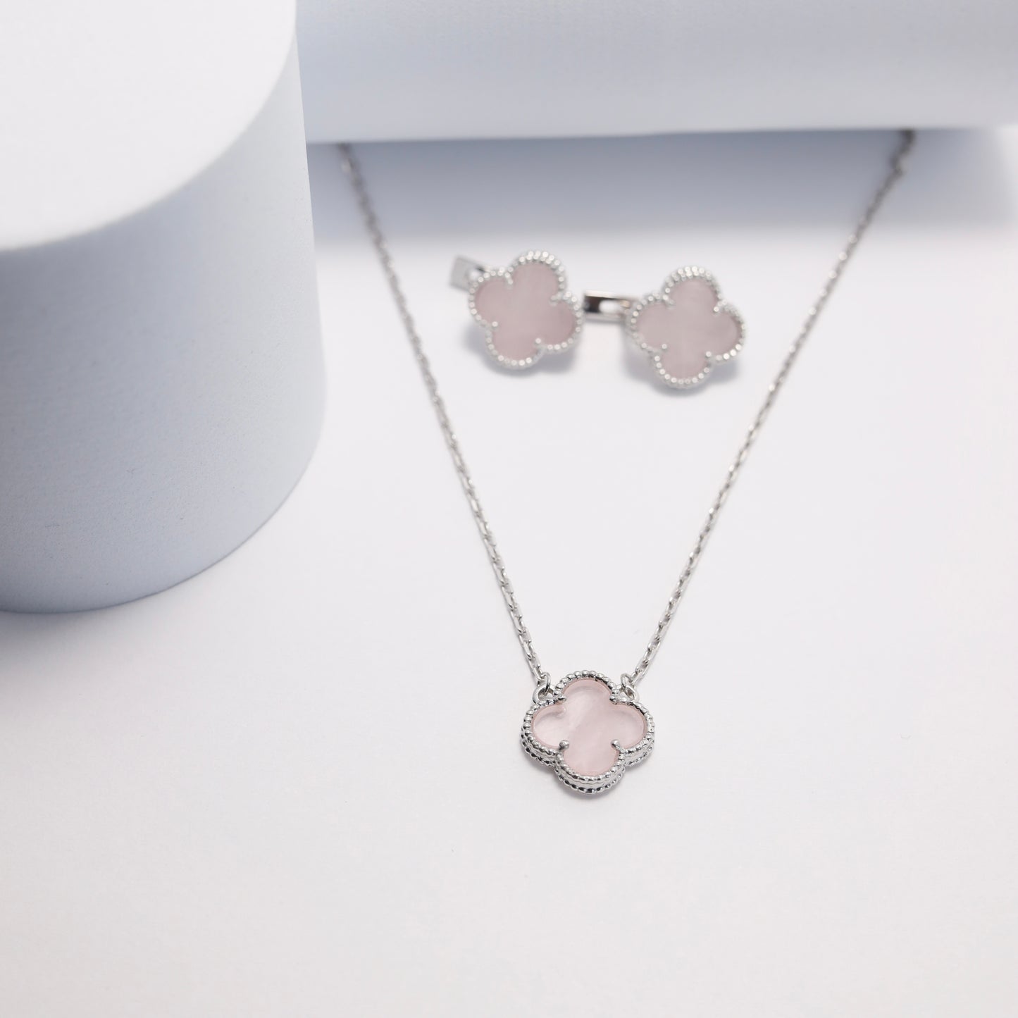 Rose Quartz Clover Necklace | 925 Sterling Silver Luxury Jewelry — Срібне кольє з кварцом|675