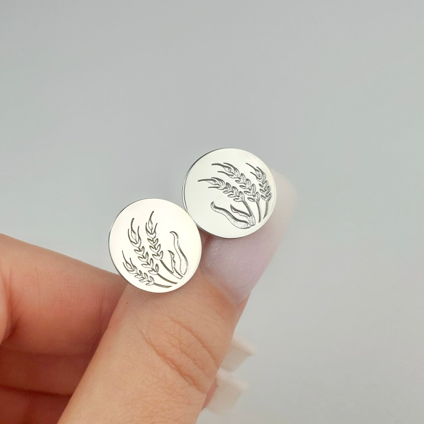 Срібні сережки з гравіюванням колосків | Silver Wheat Stud Earrings |1329