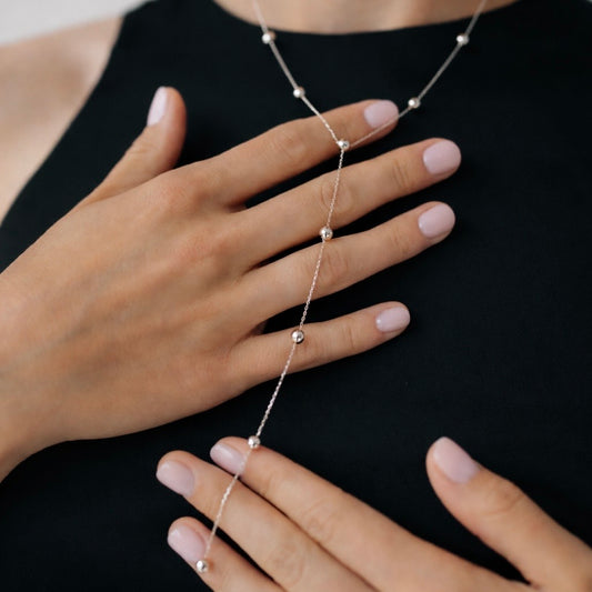 Luxury Silver Y Necklace with Beads 925 | Срібне витончене кольє з кульками|653
