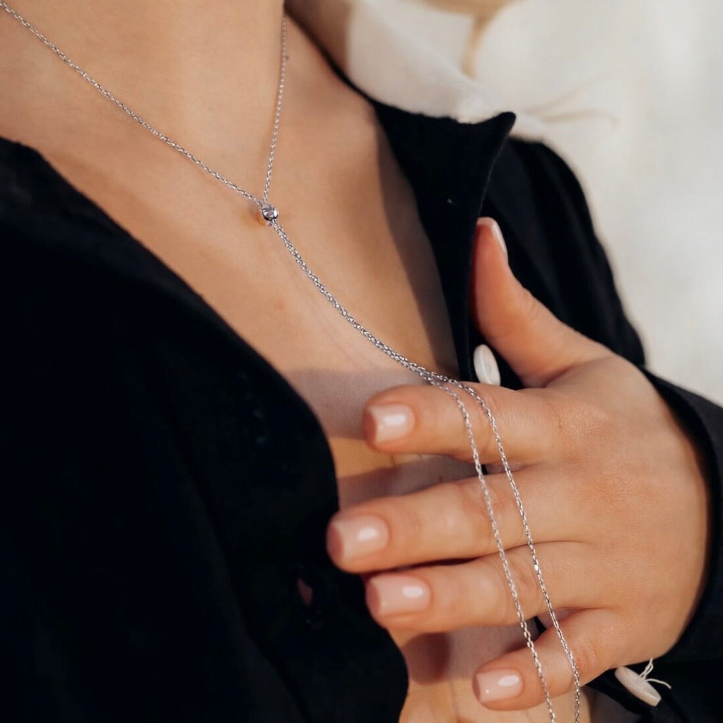 Elegant Silver Lariat Necklace | Срібне кольє Lariat з акцентними закінченнями|892