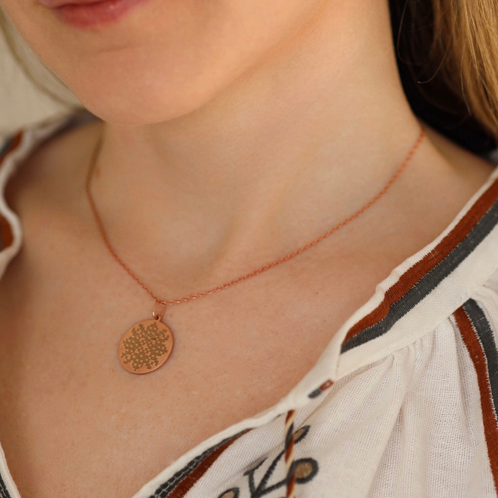 Кольє з вишиванкою | Silver Embroidery Pendant | Позолота 585 | Ukrainian Jewelry| 585 Gold Plated | 6003