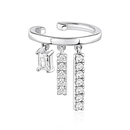 925 Sterling Silver Geometric Dangle Ear Cuff with CZ| Срібна геометрична кафа 925 проби з фіанітами|20200