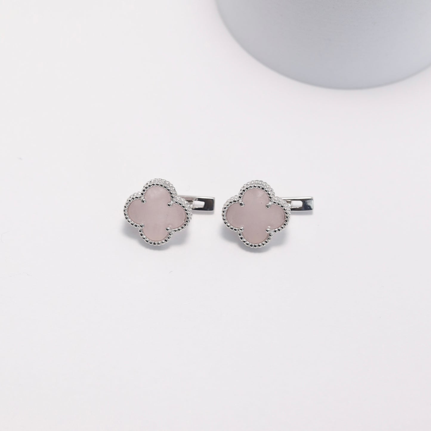 Rose Quartz Clover Jewelry Set | 925 Sterling Silver Earrings & Bracelet — Срібний комплект Конюшина з рожевим кварцом |сережки та браслет|338