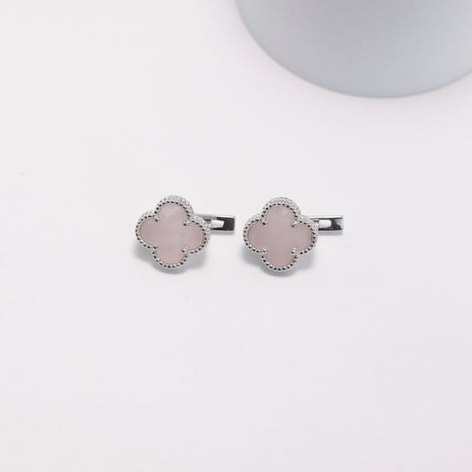 Rose Quartz Clover Earrings | 925 Sterling Silver Luxury Jewelry — Срібні сережки з кварцом|049