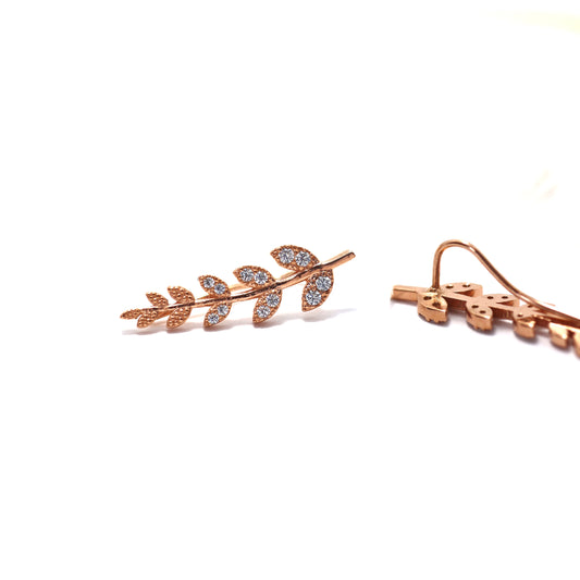 Сережки-гілочки зі срібла 925 з позолотою 585пр | Silver Olive Leaf Earrings, Gold Plated | 1082