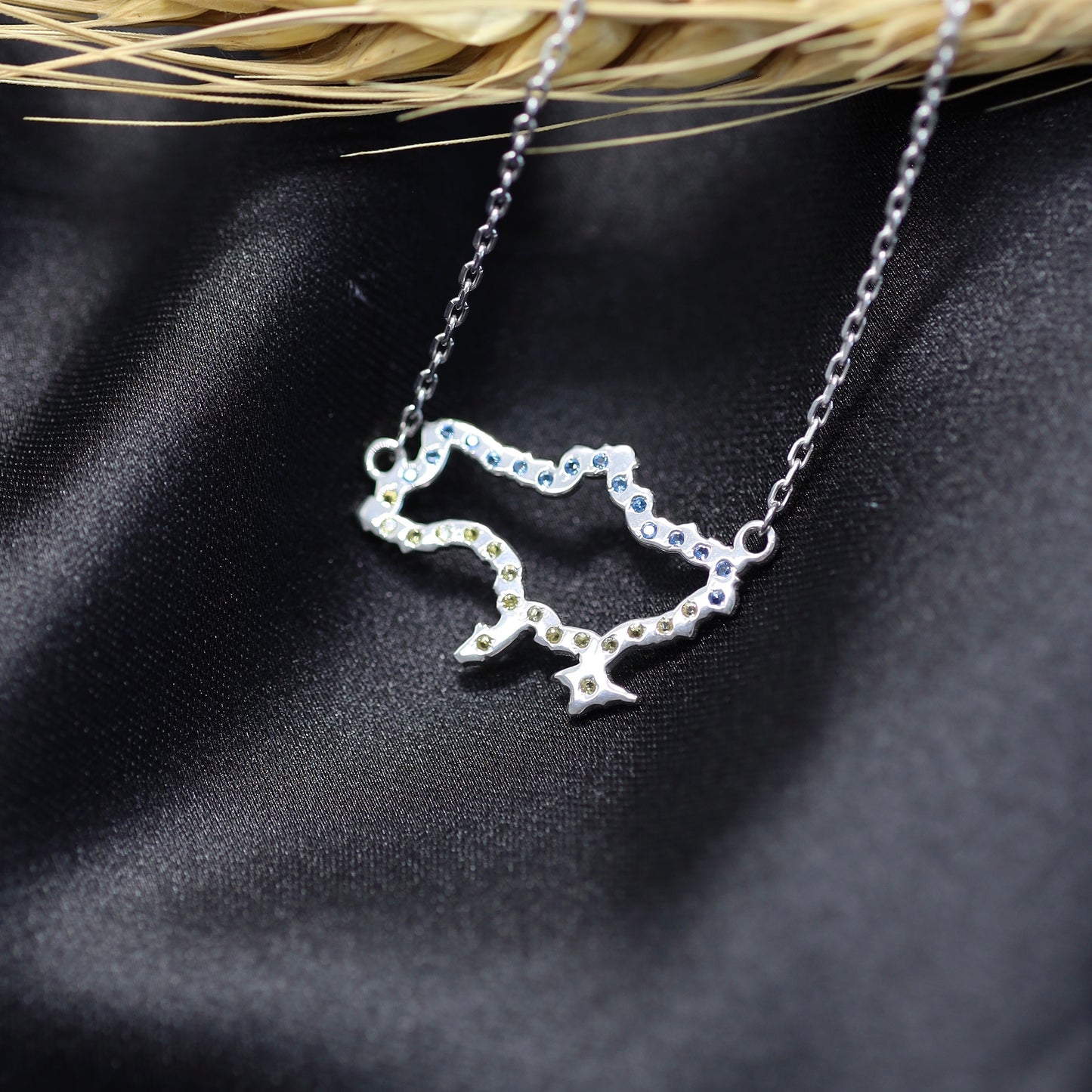 Срібне кольє Україна з синьо-жовтими фіанітами | Silver 925 Necklace Ukraine with Blue-Yellow Cubic Zirconia | 777