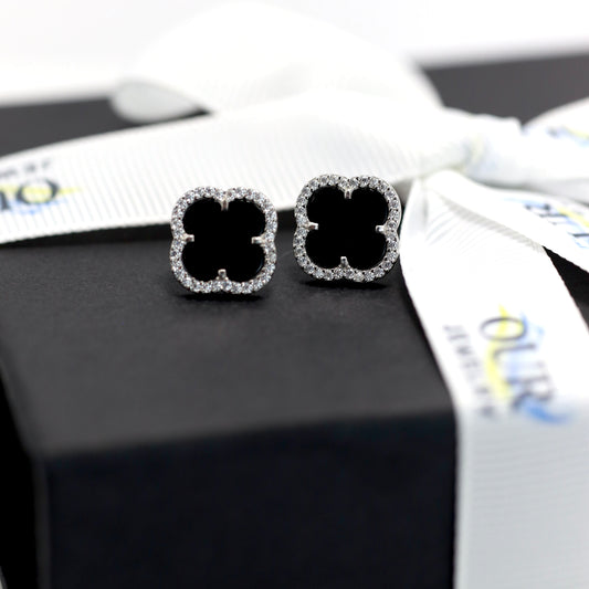 Срібні пусети з оніксом 925, застібка-закрутка | Silver Onyx Stud Earrings 925 | 20755