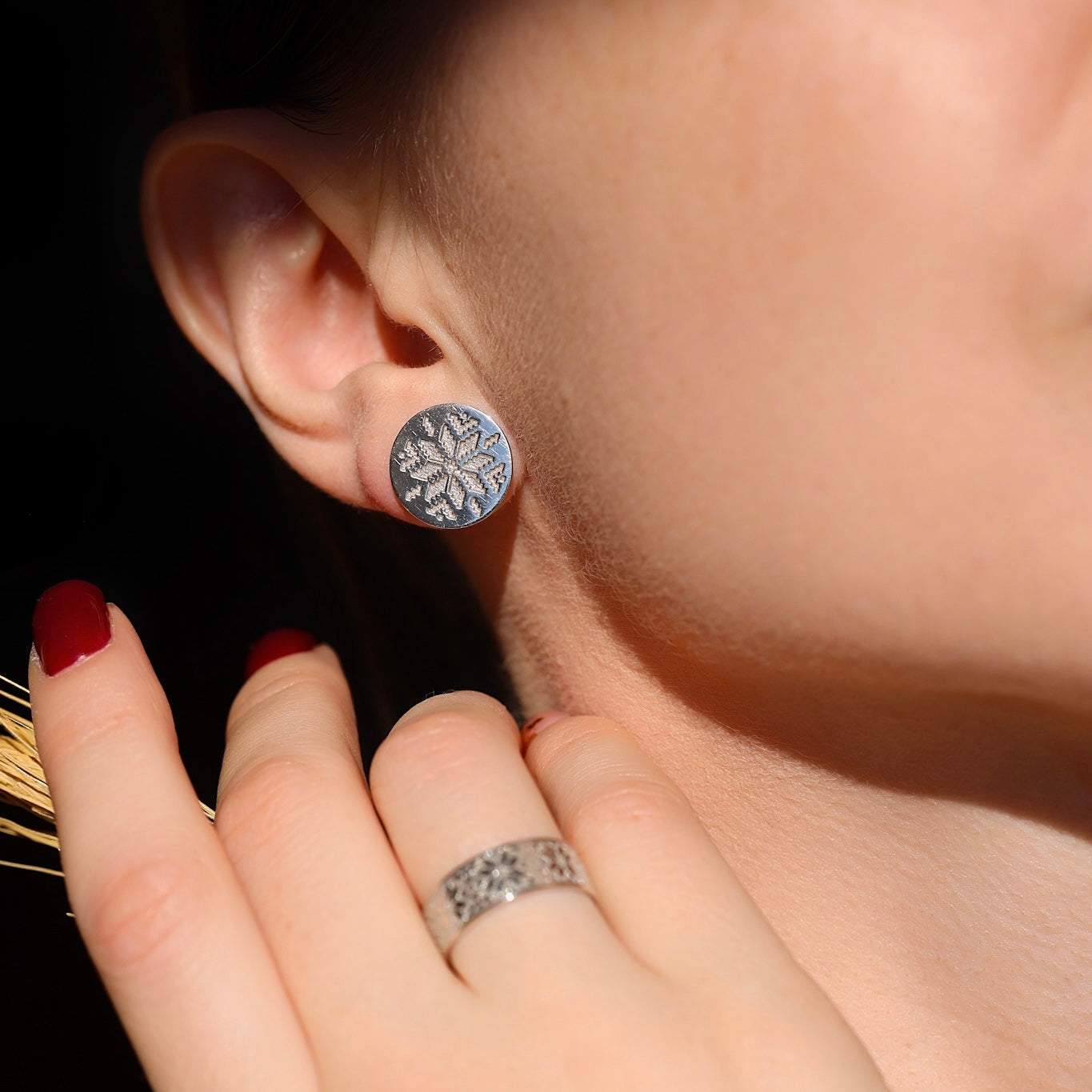 Срібні сережки з вишиванковим орнаментом – українська символіка, 925 проба | Silver Embroidery Earrings – Ukrainian Heritage |1060