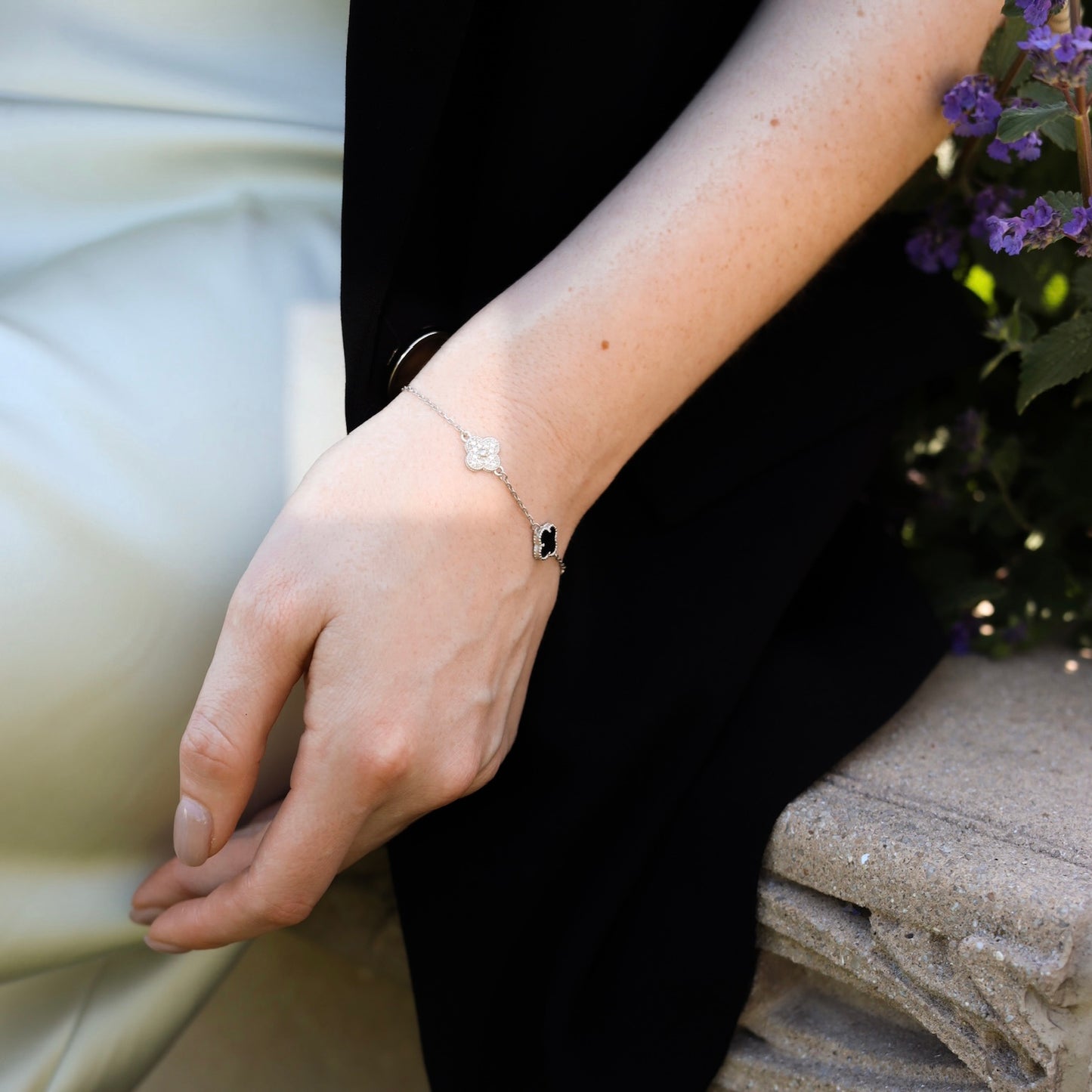 Срібний браслет з оніксом та цирконієм | 925 Sterling Silver Bracelet with Onyx & Cubic Zirconia | 498