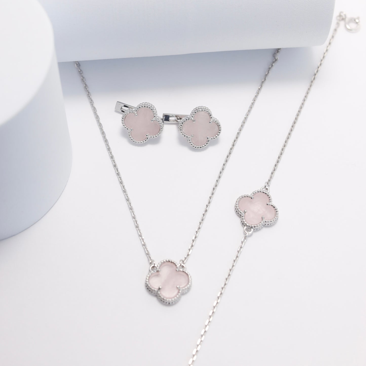 Rose Quartz Clover Necklace | 925 Sterling Silver Luxury Jewelry — Срібне кольє з кварцом|675
