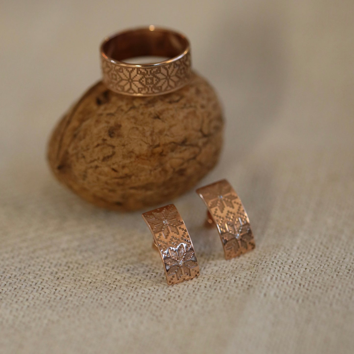 Срібний комплект Вишиванка з позолотою 585 | Silver 925 Gold Plated Jewelry Set | Сережки + Каблучка | Ukrainian Jewelry