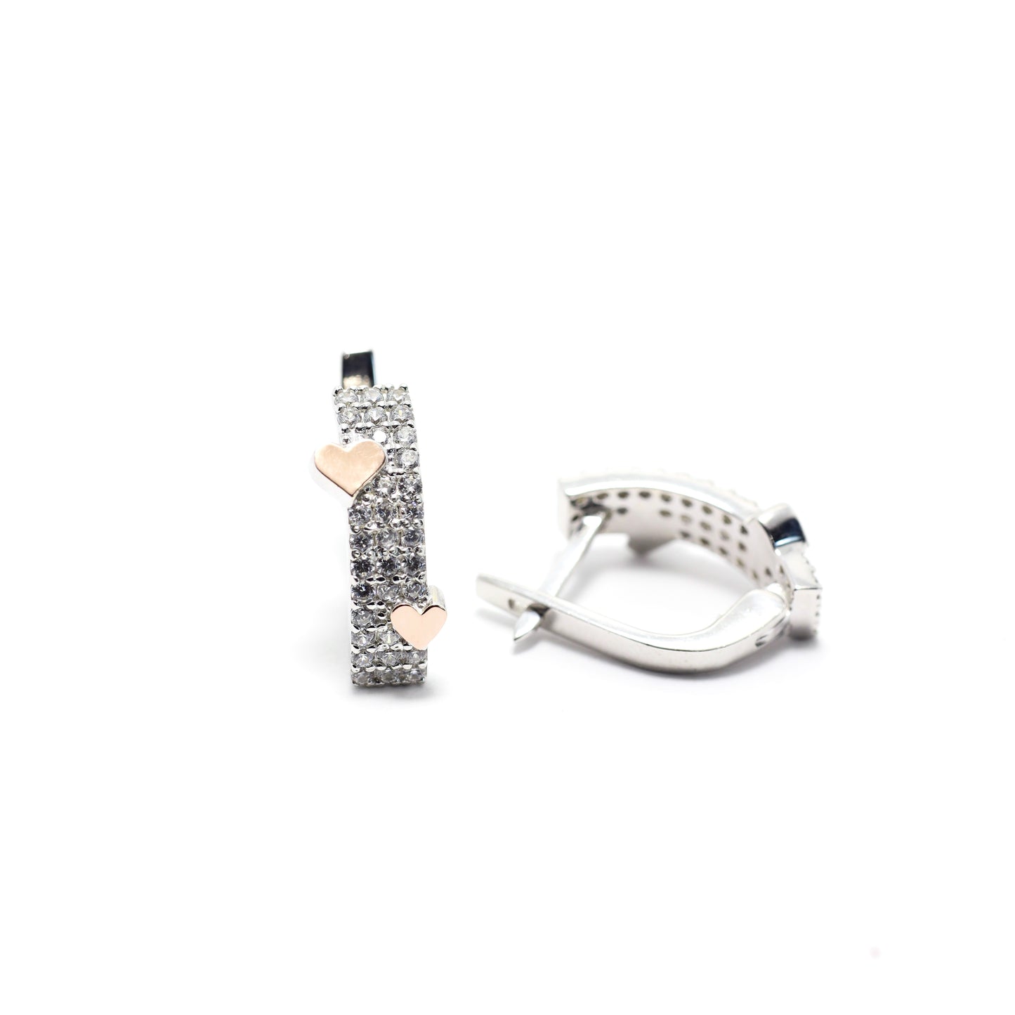 Silver Heart Earrings with 14K Gold Accent |925 Sterling Silver | Срібні сережки Серце із золотом 375 пр та фіанітами|587