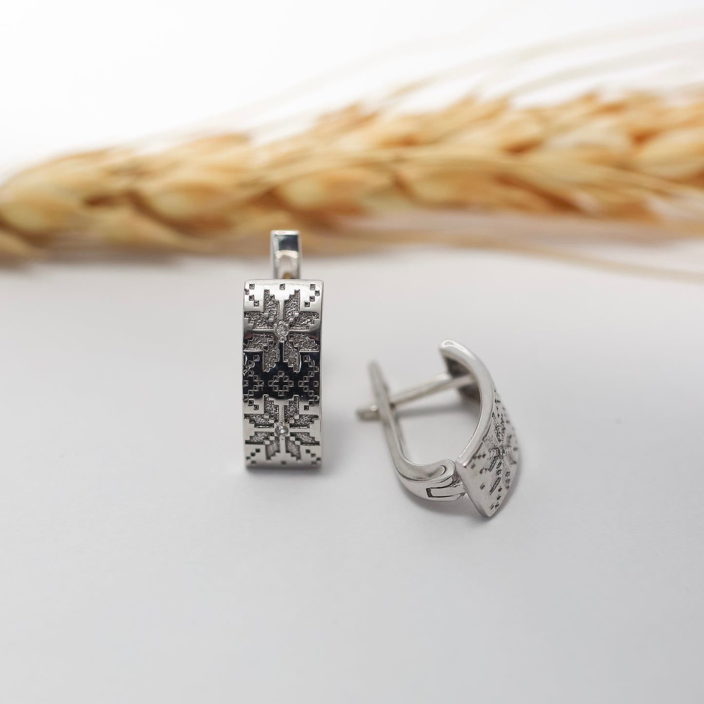Срібний комплект Вишиванка 925 | Silver Vyshyvanka Jewelry Set 925 | Сережки + Каблучка | Ukrainian Jewelry