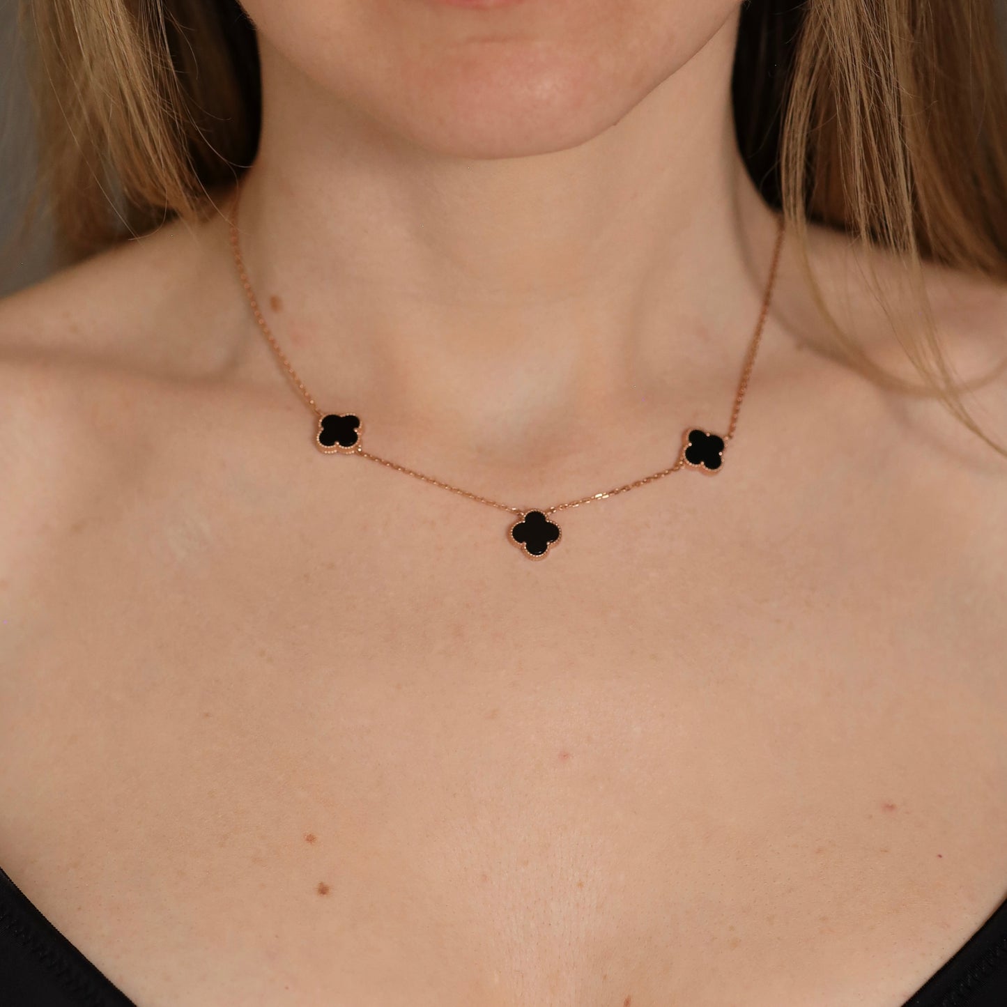 Позолочене срібне кольє 925 з чорним оніксом | 925 Silver Gold Plated Black Onyx Flower | 338