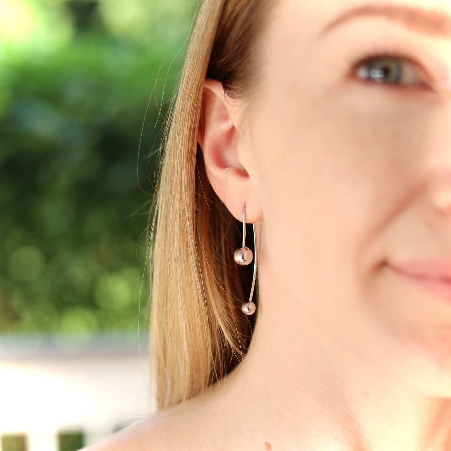 925 Sterling Silver Threader Earrings with Ball Detail | Срібні сережки-протяжки з кульками|626