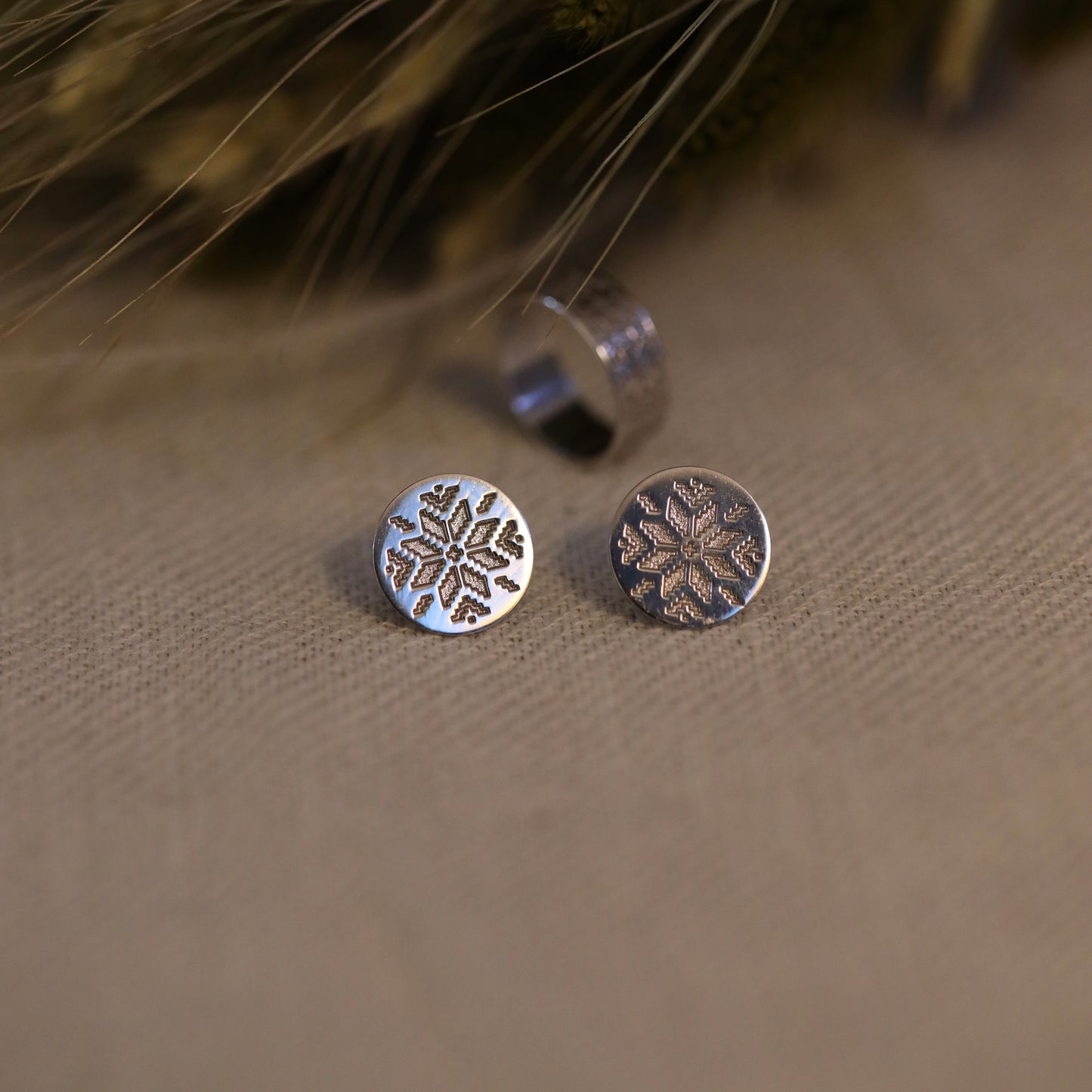 Срібні сережки з вишиванковим орнаментом – українська символіка, 925 проба | Silver Embroidery Earrings – Ukrainian Heritage |1060