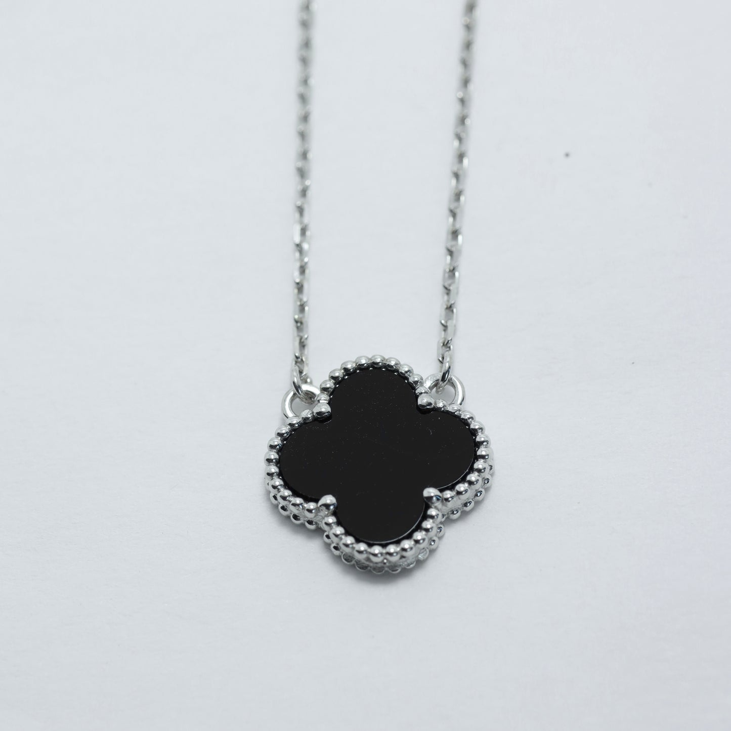 Silver Onyx Clover Necklace Maxi Size | Срібне кольє з оніксом Клевер максі | 552