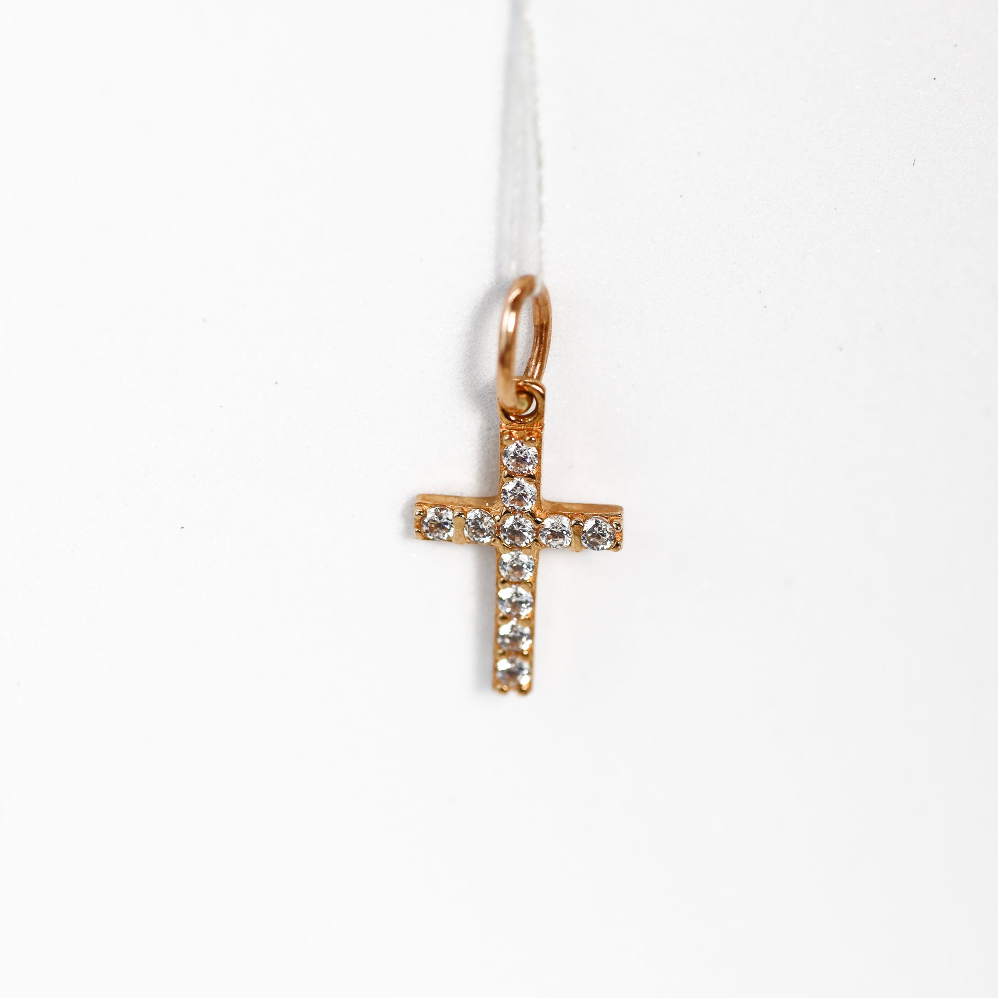 Small gold cross pendant with zirconia, 14k gold hallmark