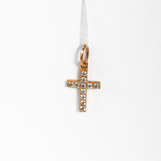 Small gold cross pendant with zirconia, 14k gold hallmark
