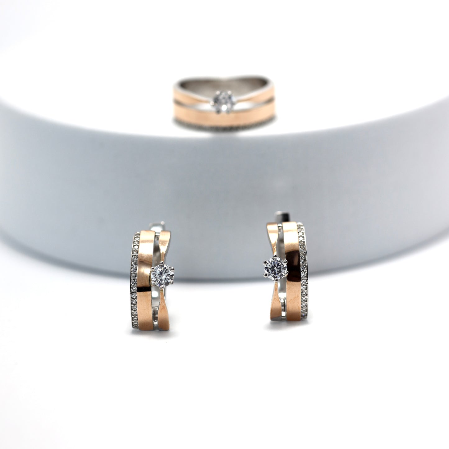 Срібний комплект прикрас з каблучкою/золоті напаяні пластинки375пр./вставки фіаніти/291