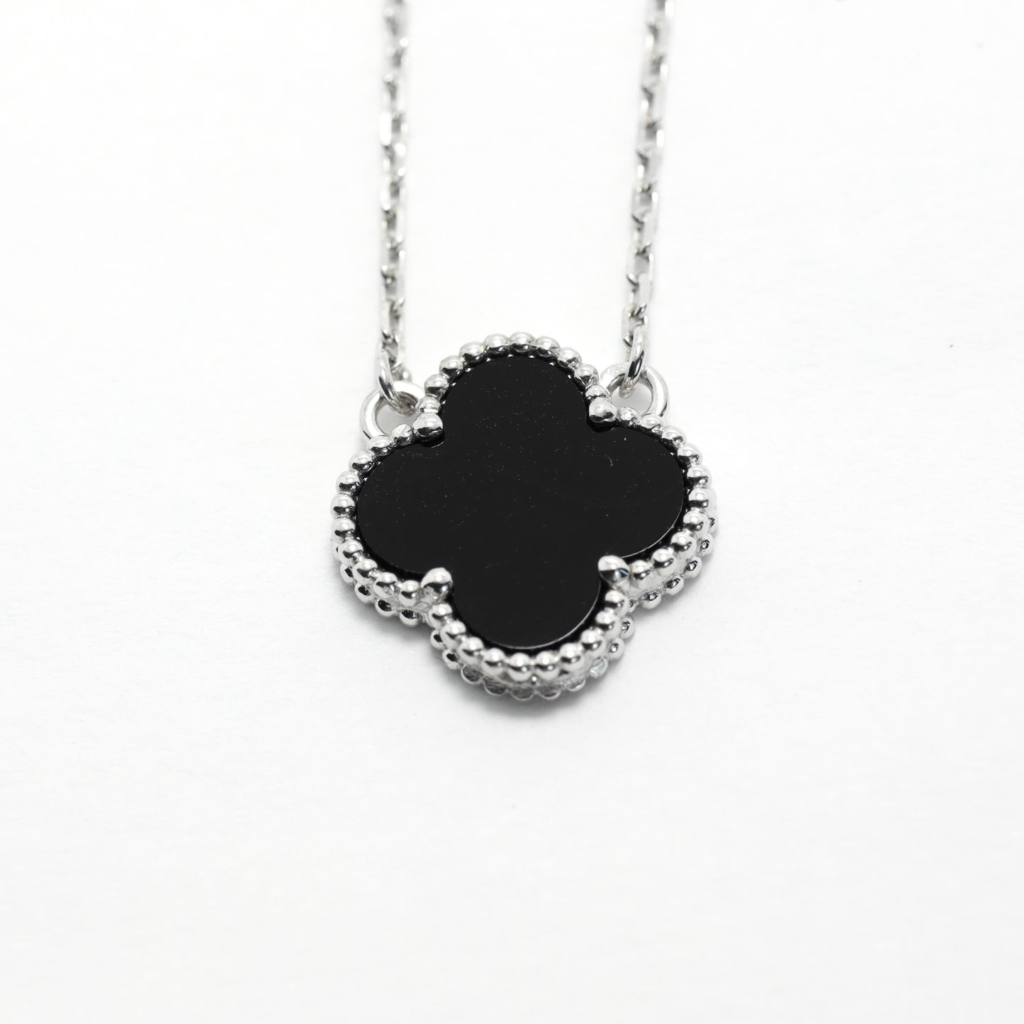 Onyx Clover Jewelry Set Maxi Size | 925 Sterling Silver Luxury Set — Срібний комплект Клевер Maxi з оніксом|552