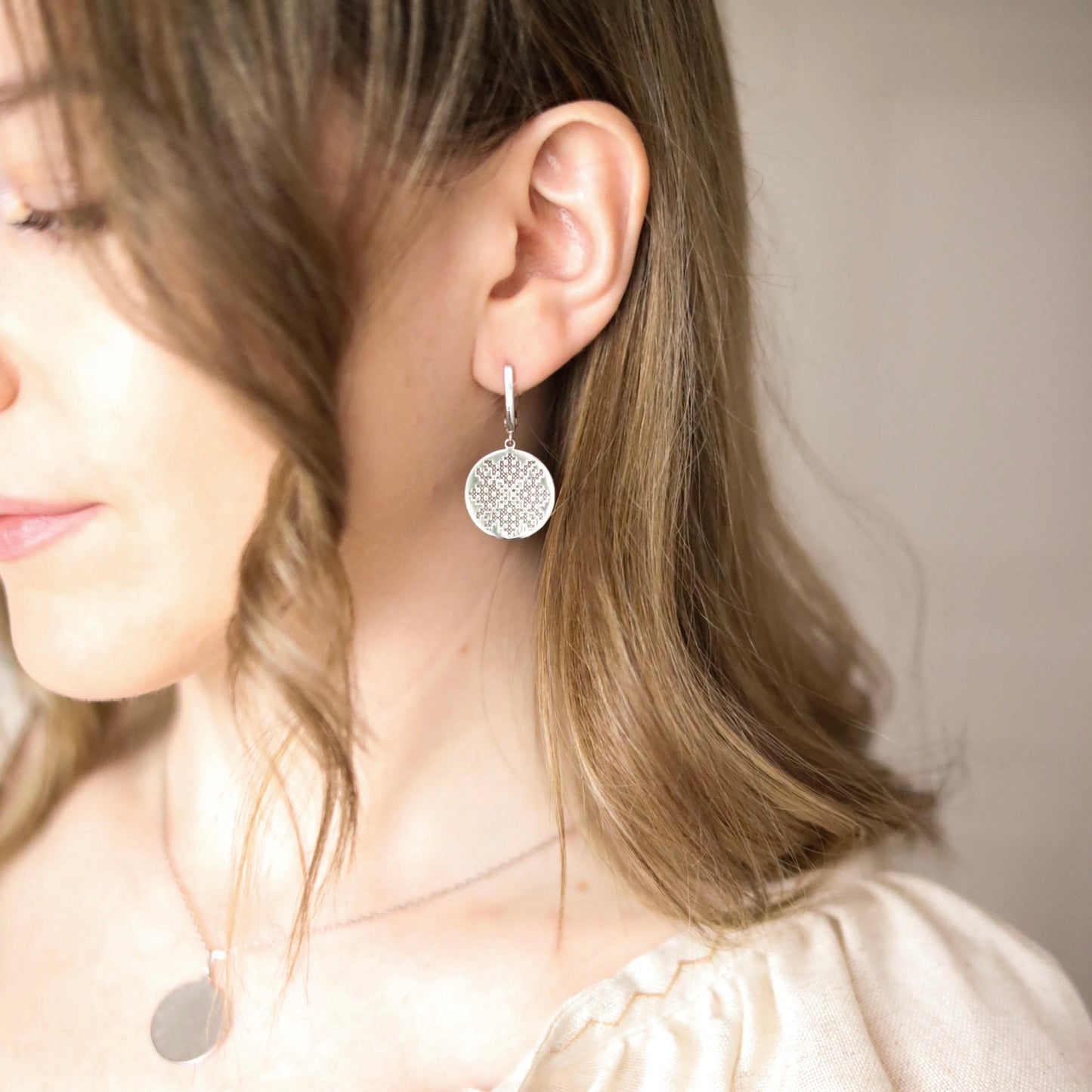 Silver Ukrainian Embroidery Earrings 925 | Срібні сережки Вишиванка|1317